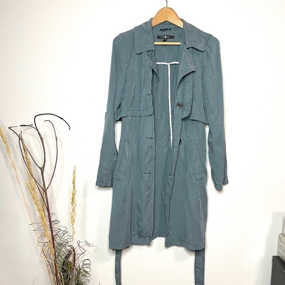 7 For all Mankind Blue Lightweight Trench Coat - Picture 2 of 12